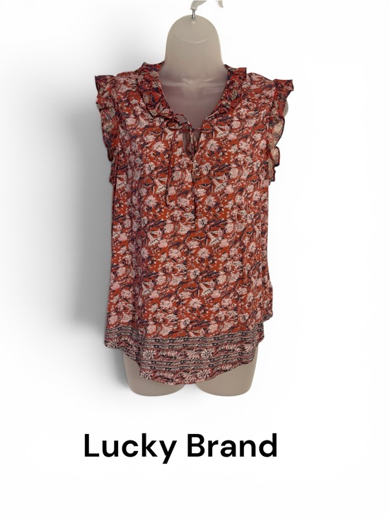 Lucky Brand Tops - Lucky Brand Rust Floral Tie-Neck Ruffle Cap Sleeve Top MEDIUM  #Y